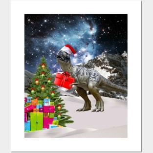 Christmas Dinosaur Santa In Space Funny Posters and Art